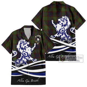 Cunningham Hunting Modern Tartan Short Sleeve Button Shirt with Alba Gu Brath Regal Lion Emblem