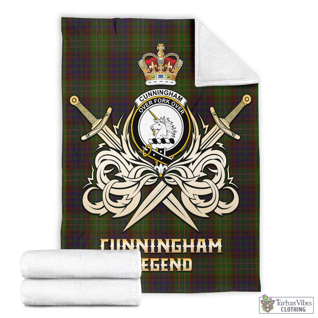 Tartan Vibes Clothing Cunningham Hunting Modern Tartan Blanket with Clan Crest and the Golden Sword of Courageous Legacy