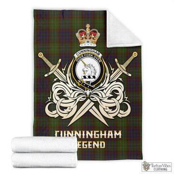 Cunningham Hunting Modern Tartan Blanket with Clan Crest and the Golden Sword of Courageous Legacy