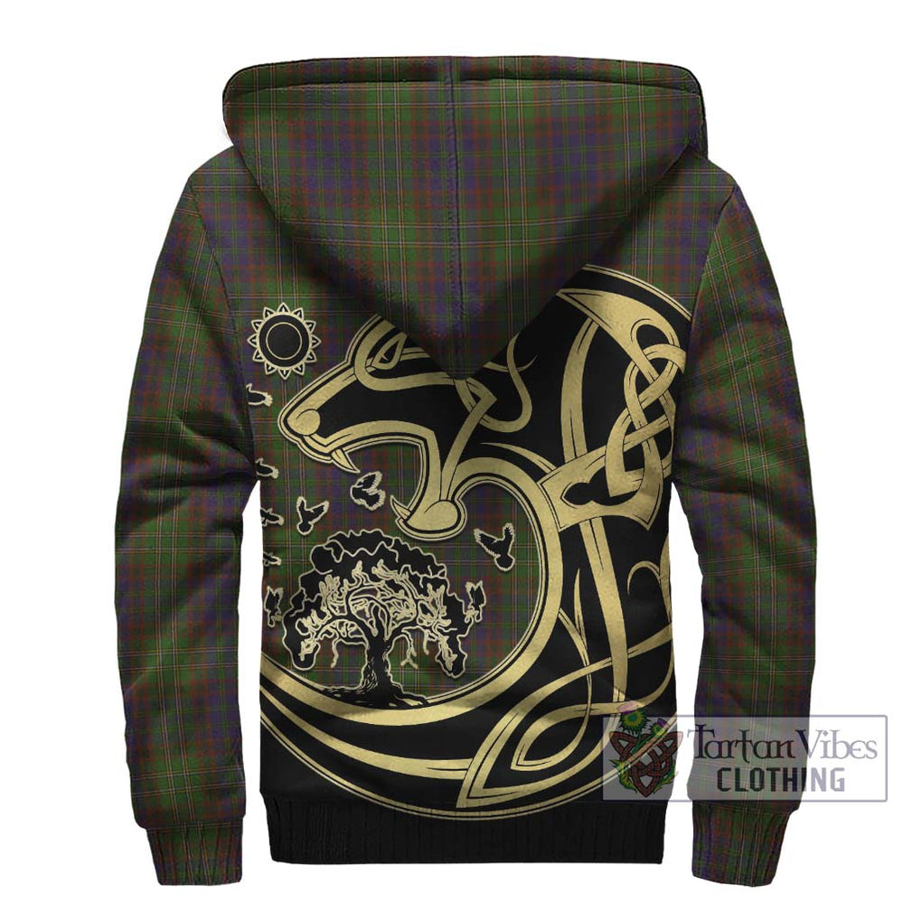 Cunningham Hunting Modern Tartan Sherpa Hoodie with Family Crest Celtic Wolf Style - Tartan Vibes Clothing