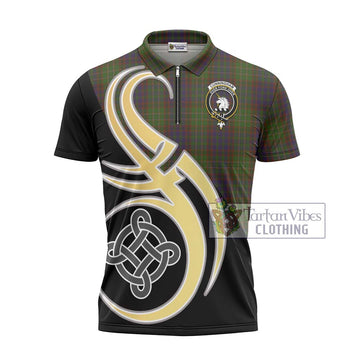 Cunningham Hunting Modern Tartan Zipper Polo Shirt with Family Crest and Celtic Symbol Style