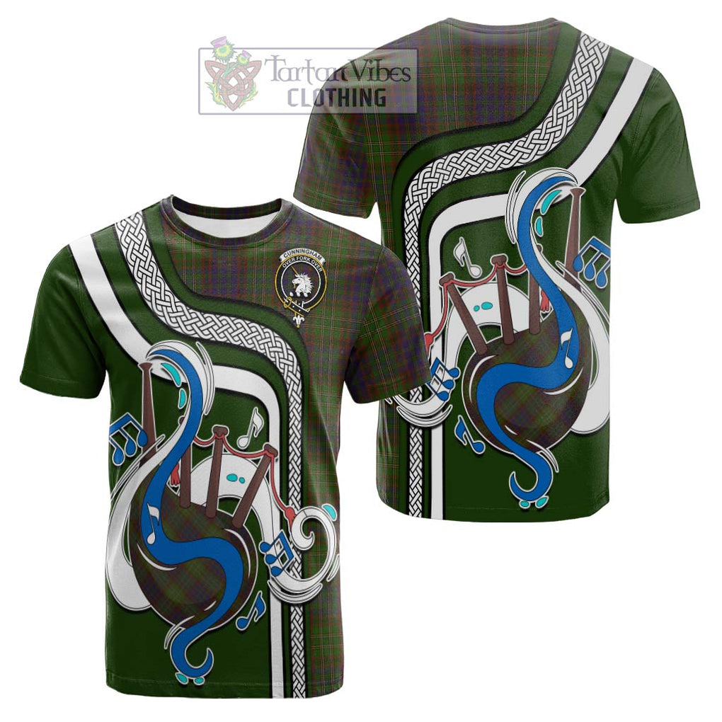 Tartan Vibes Clothing Cunningham Hunting Modern Tartan Cotton T-shirt with Epic Bagpipe Style