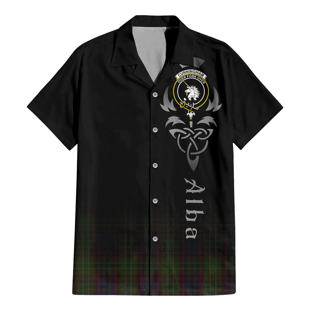 Tartan Vibes Clothing Cunningham Hunting Modern Tartan Short Sleeve Button Up Featuring Alba Gu Brath Family Crest Celtic Inspired