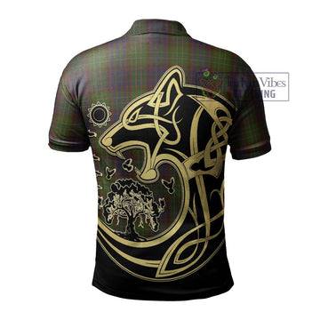 Cunningham Hunting Modern Tartan Polo Shirt with Family Crest Celtic Wolf Style