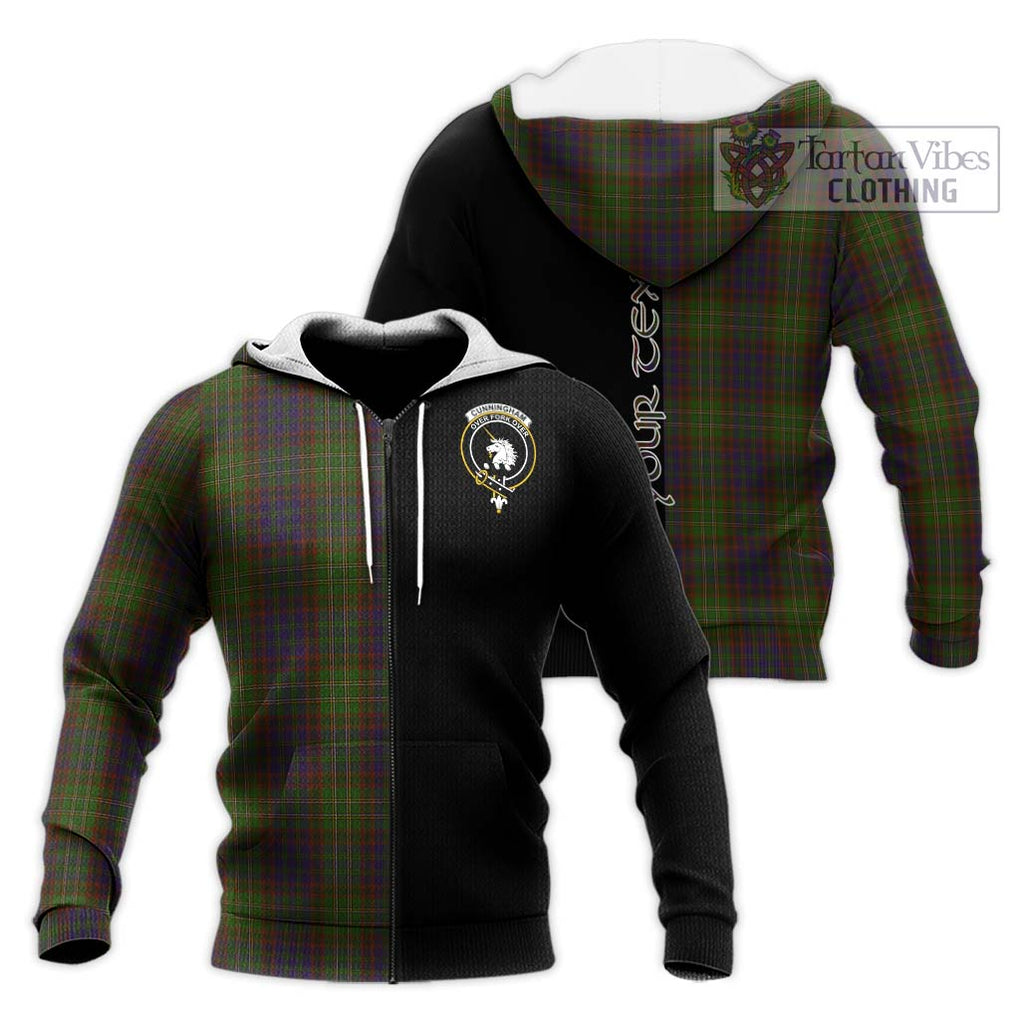 Cunningham Hunting Modern Tartan Knitted Hoodie with Family Crest and Half Of Me Style Unisex Knitted Zip Hoodie - Tartanvibesclothing Shop