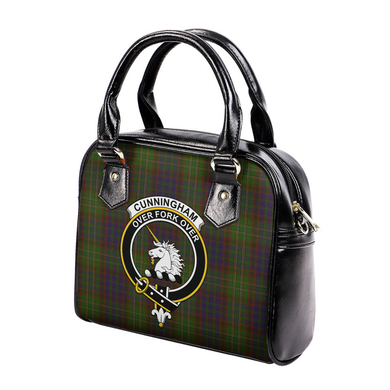 Cunningham Hunting Modern Tartan Shoulder Handbags with Family Crest - Tartanvibesclothing