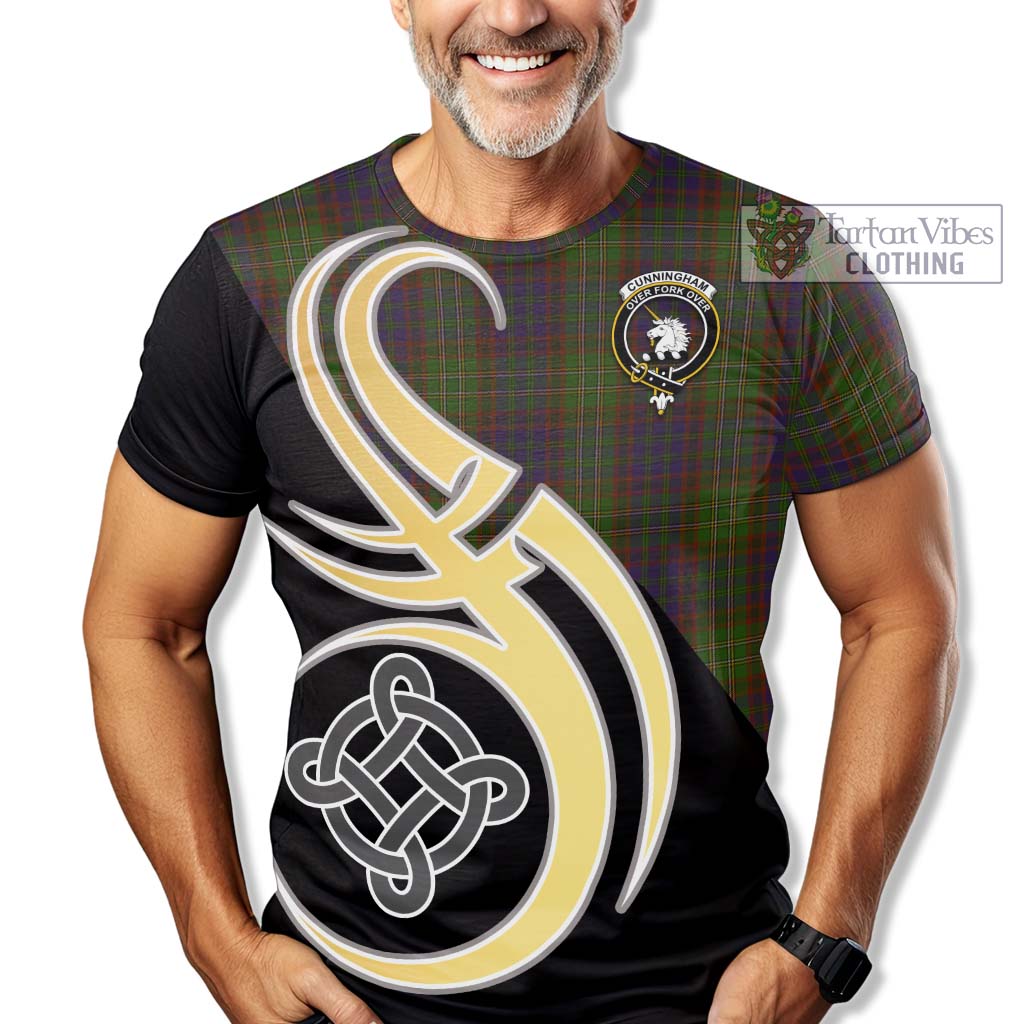 Tartan Vibes Clothing Cunningham Hunting Modern Tartan T-Shirt with Family Crest and Celtic Symbol Style