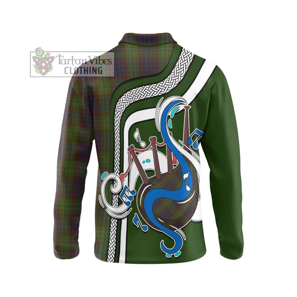 Tartan Vibes Clothing Cunningham Hunting Modern Tartan Long Sleeve Polo Shirt with Epic Bagpipe Style