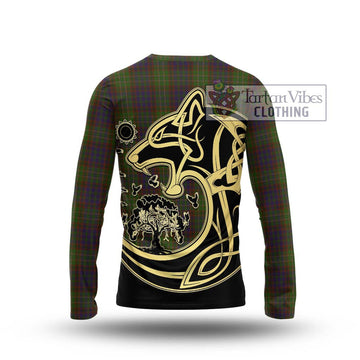 Cunningham Hunting Modern Tartan Long Sleeve T-Shirt with Family Crest Celtic Wolf Style