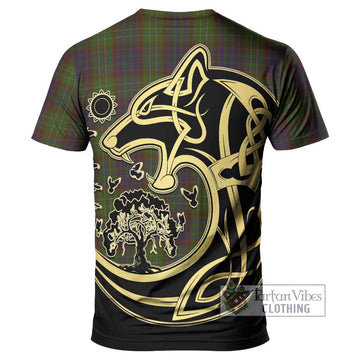 Cunningham Hunting Modern Tartan T-Shirt with Family Crest Celtic Wolf Style