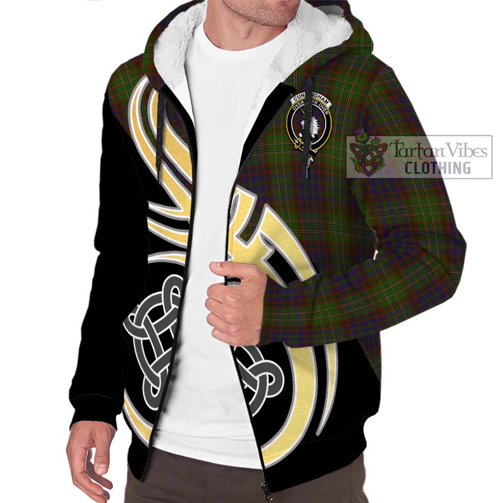 Cunningham Hunting Modern Tartan Sherpa Hoodie with Family Crest and Celtic Symbol Style - Tartan Vibes Clothing