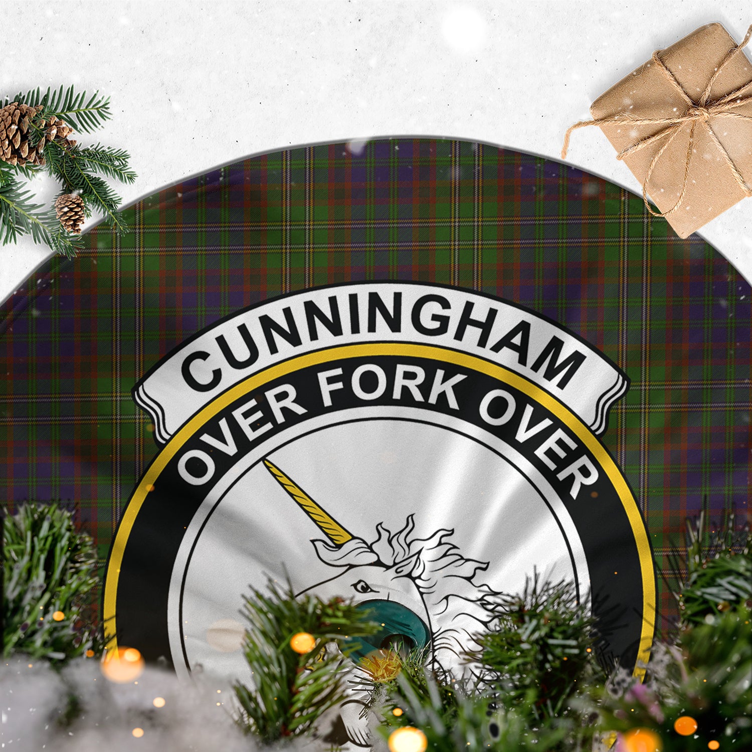 Cunningham Hunting Modern Tartan Christmas Tree Skirt with Family Crest - Tartanvibesclothing