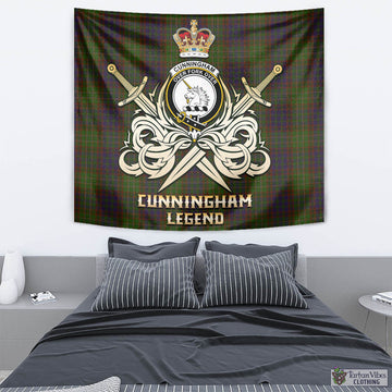 Cunningham Hunting Modern Tartan Tapestry with Clan Crest and the Golden Sword of Courageous Legacy