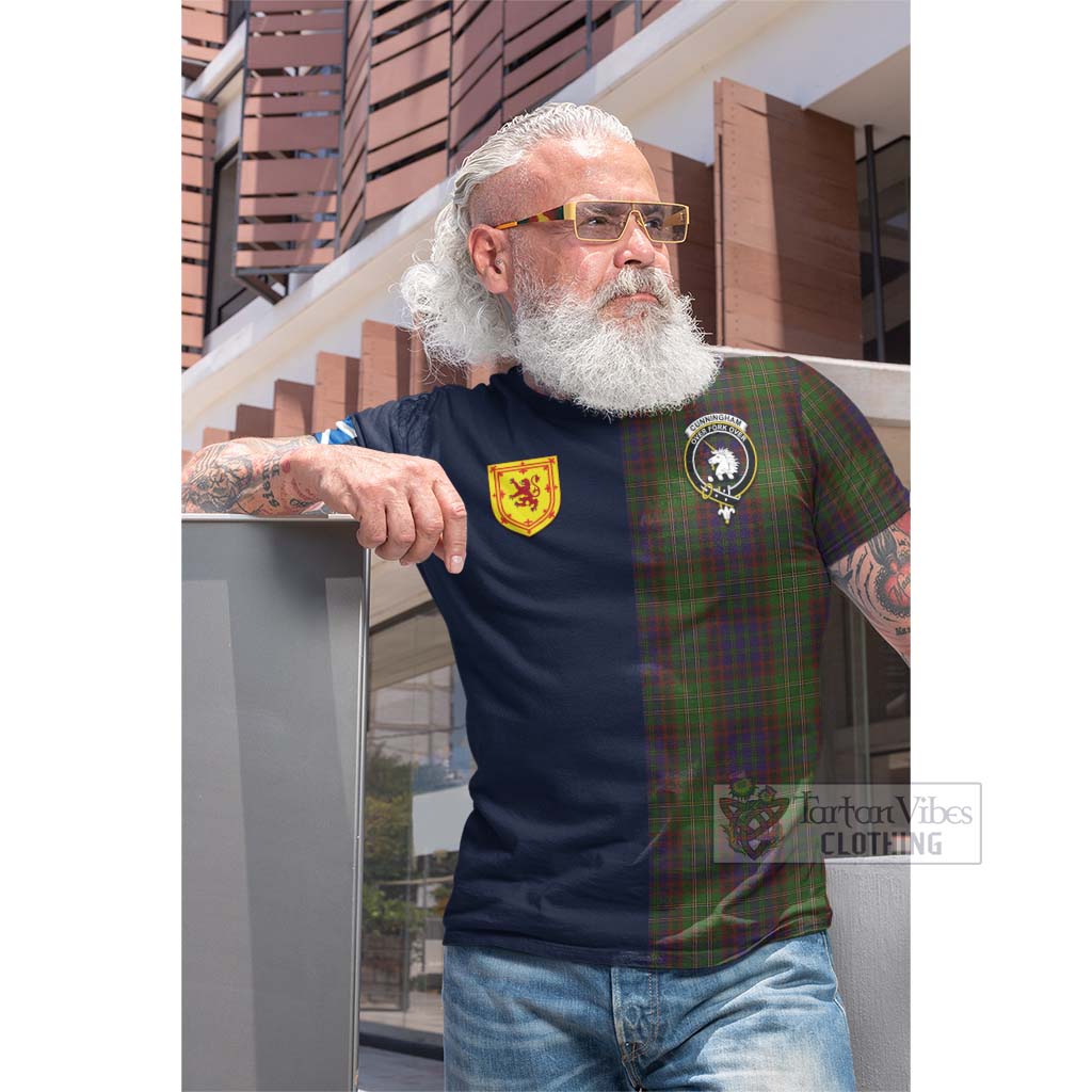 Tartan Vibes Clothing Cunningham Hunting Modern Tartan Cotton T-shirt with Scottish Lion Royal Arm Half Style