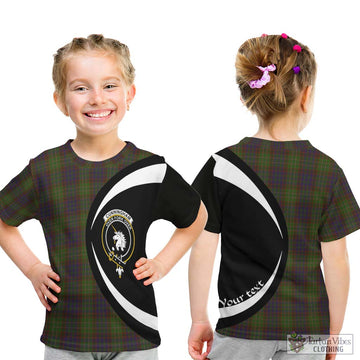 Cunningham Hunting Modern Tartan Kid T-Shirt with Family Crest Circle Style