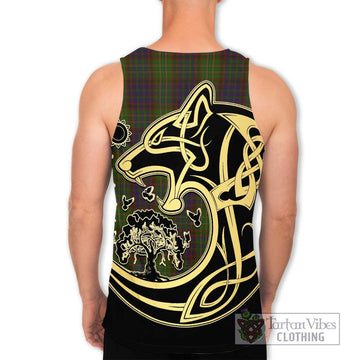 Cunningham Hunting Modern Tartan Men's Tank Top with Family Crest Celtic Wolf Style