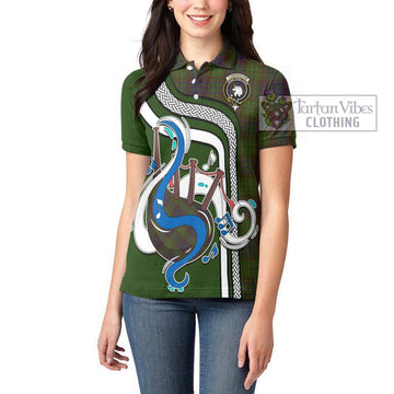 Cunningham Hunting Modern Tartan Women's Polo Shirt with Epic Bagpipe Style