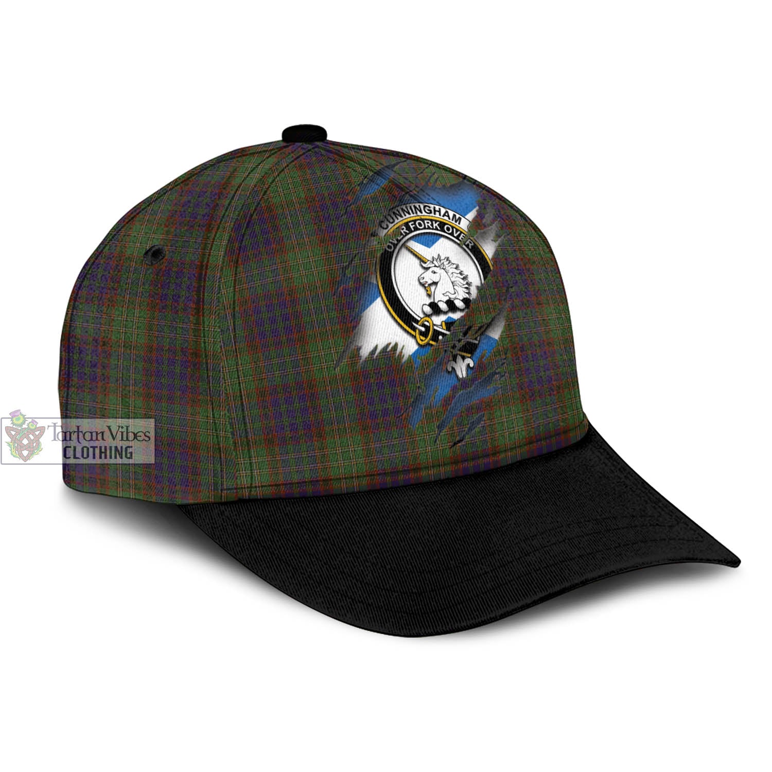 Tartan Vibes Clothing Cunningham Hunting Modern Tartan Classic Cap with Family Crest In Me Style