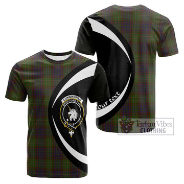 Cunningham Hunting Modern Tartan Cotton T-shirt with Family Crest Circle Style