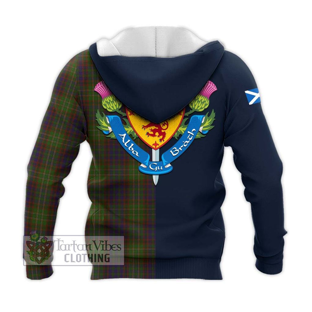 Tartan Vibes Clothing Cunningham Hunting Modern Tartan Knitted Hoodie with Scottish Lion Royal Arm Half Style