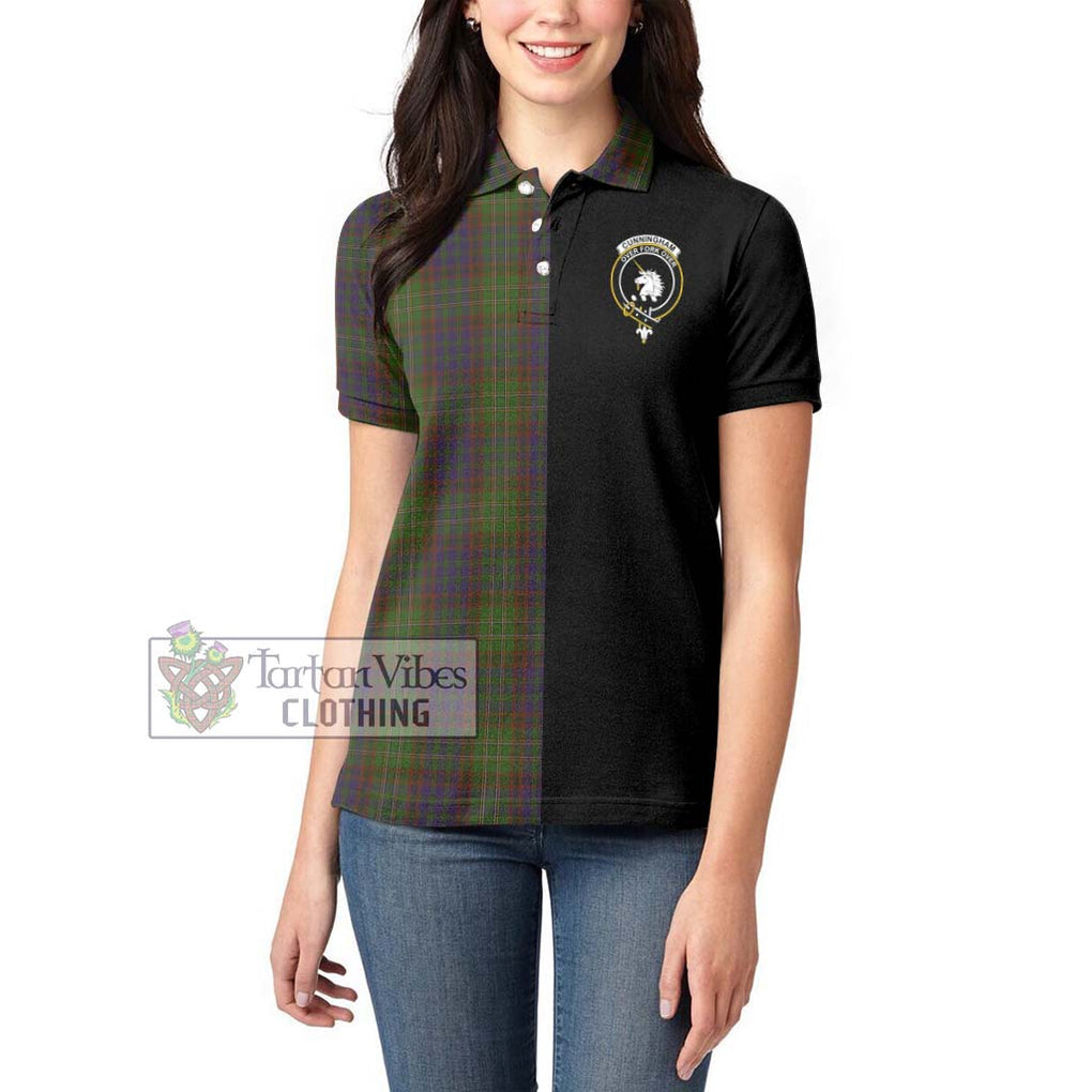 Cunningham Hunting Modern Tartan Women's Polo Shirt with Family Crest and Half Of Me Style - Tartanvibesclothing Shop