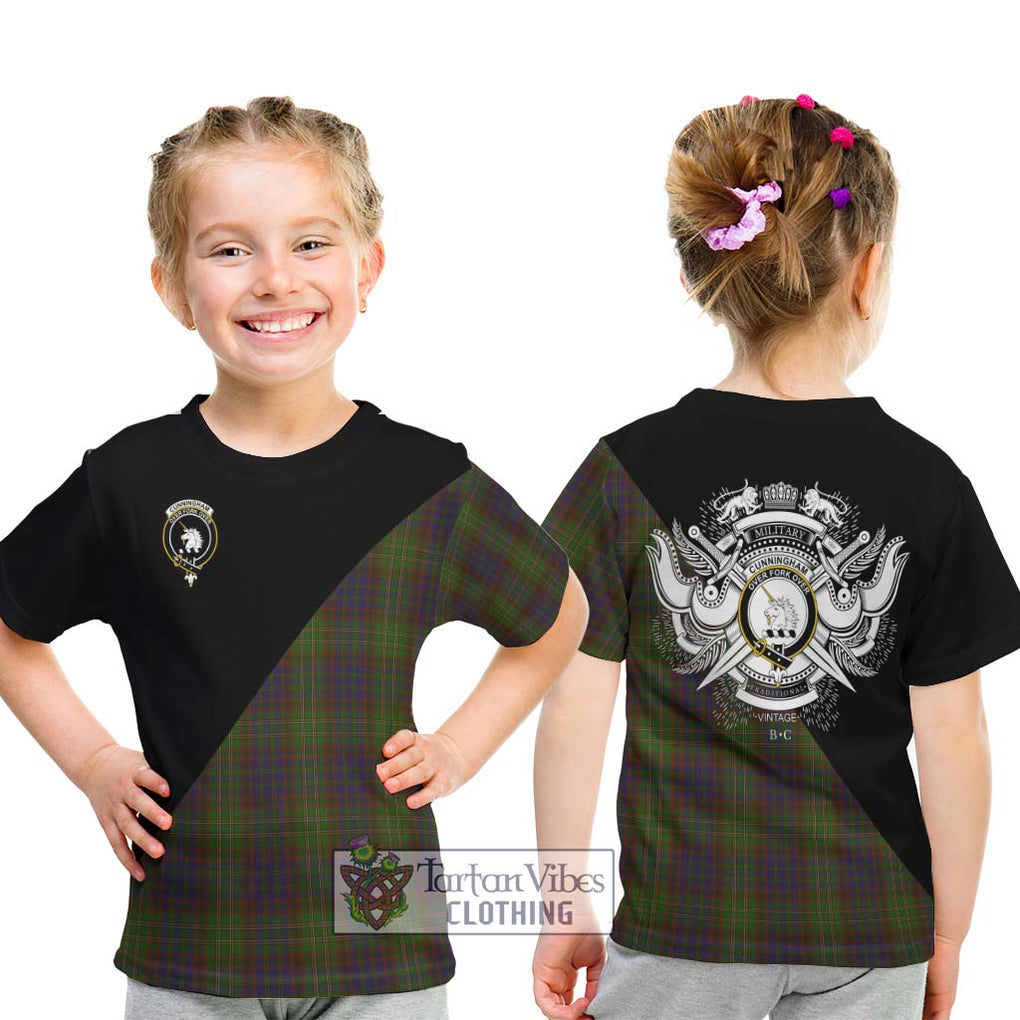 Cunningham Hunting Modern Tartan Kid T-Shirt with Family Crest and Military Logo Style - Tartanvibesclothing Shop