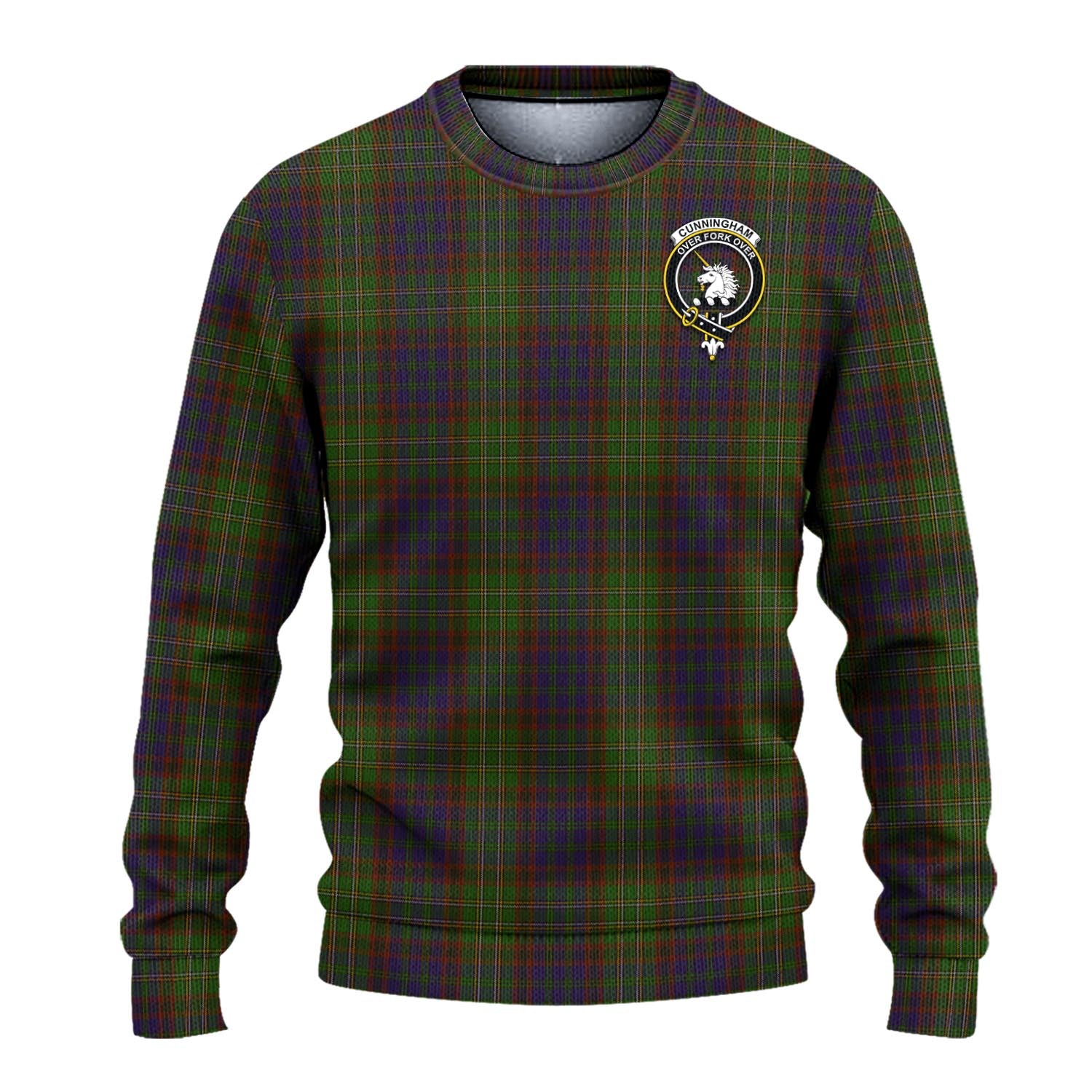 Cunningham Hunting Modern Tartan Knitted Sweater with Family Crest - Tartanvibesclothing