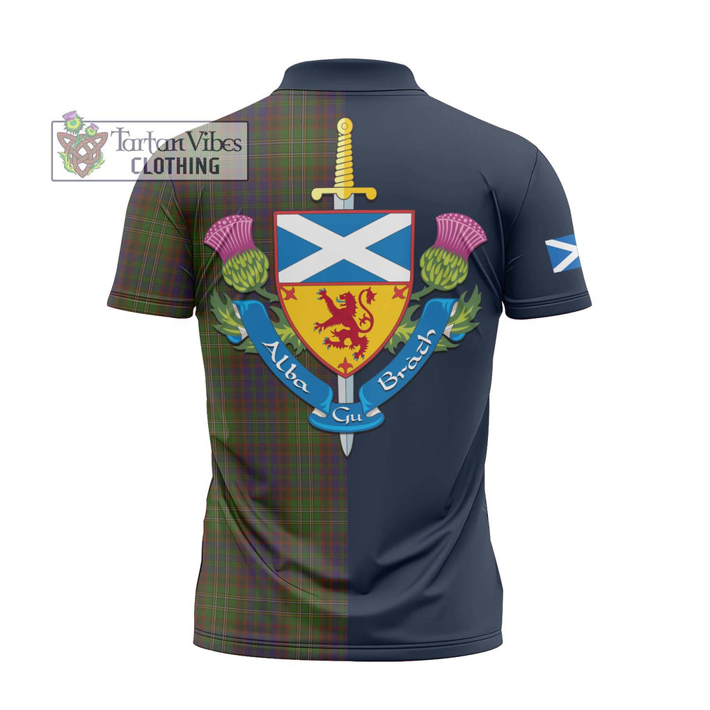 Tartan Vibes Clothing Cunningham Hunting Modern Tartan Zipper Polo Shirt with Scottish Lion Royal Arm Half Style