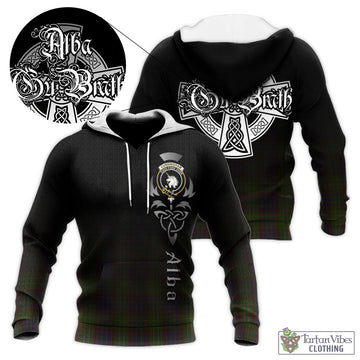 Cunningham Hunting Modern Tartan Knitted Hoodie Featuring Alba Gu Brath Family Crest Celtic Inspired