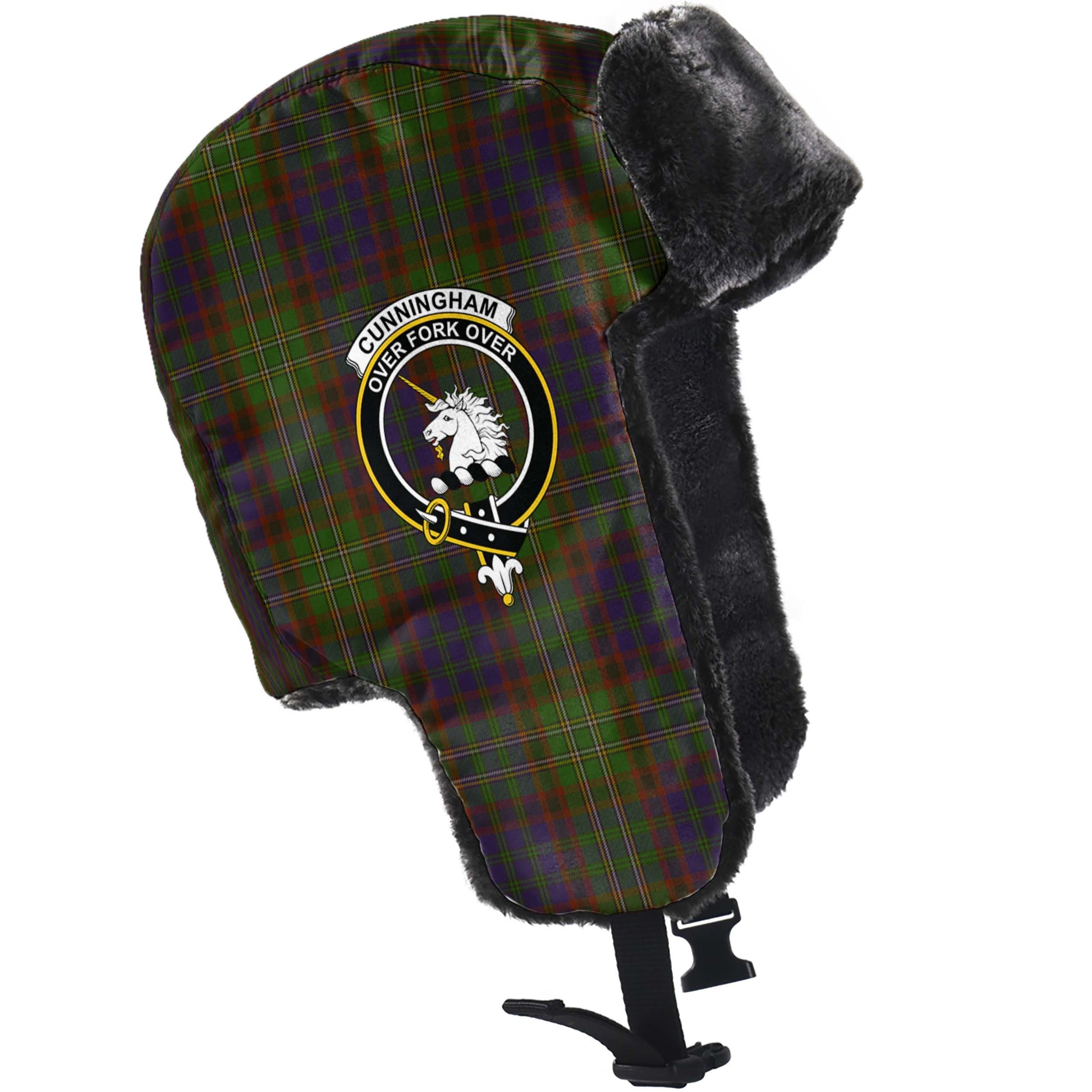 Cunningham Hunting Modern Tartan Winter Trapper Hat with Family Crest - Tartanvibesclothing