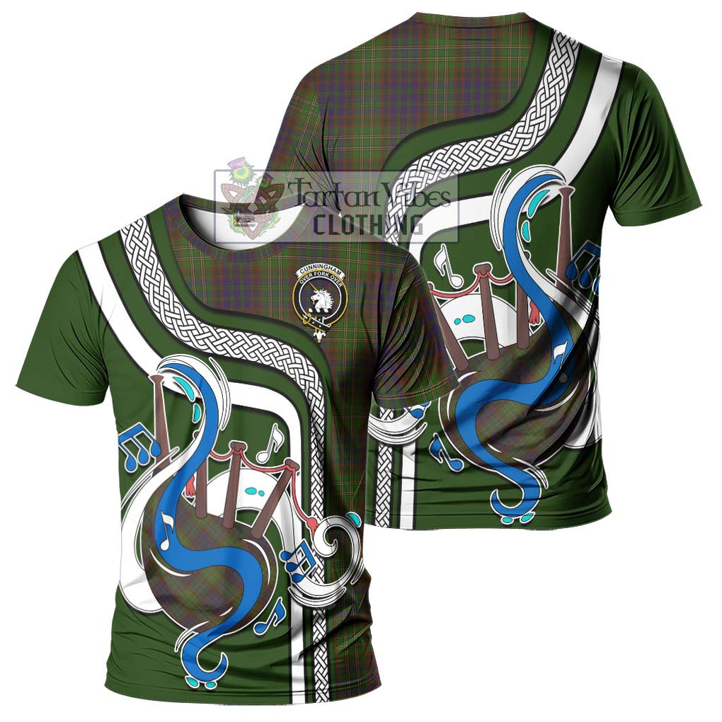 Cunningham Hunting Modern Tartan T-Shirt with Epic Bagpipe Style - Tartanvibesclothing Shop