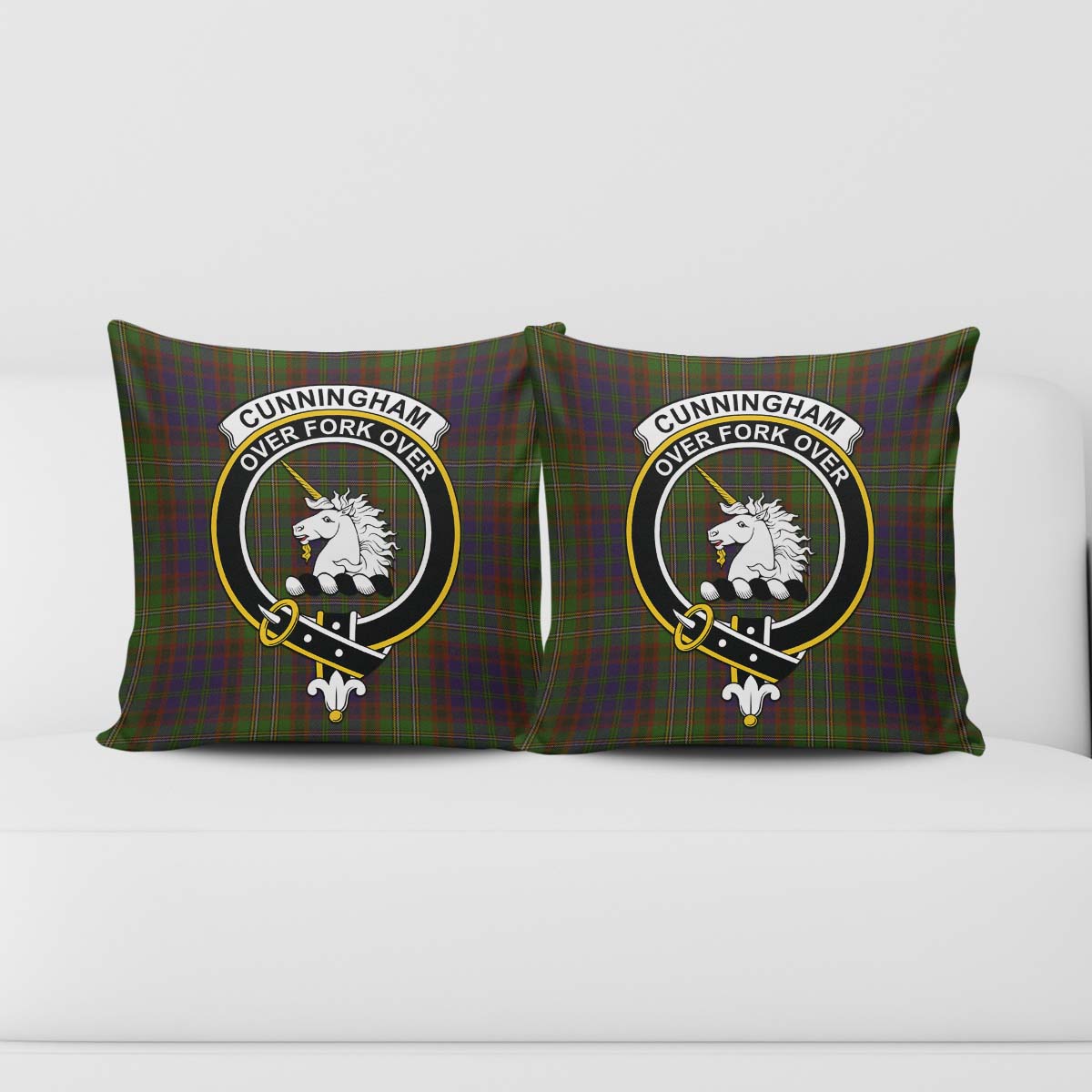 Cunningham Hunting Modern Tartan Pillow Cover with Family Crest - Tartanvibesclothing