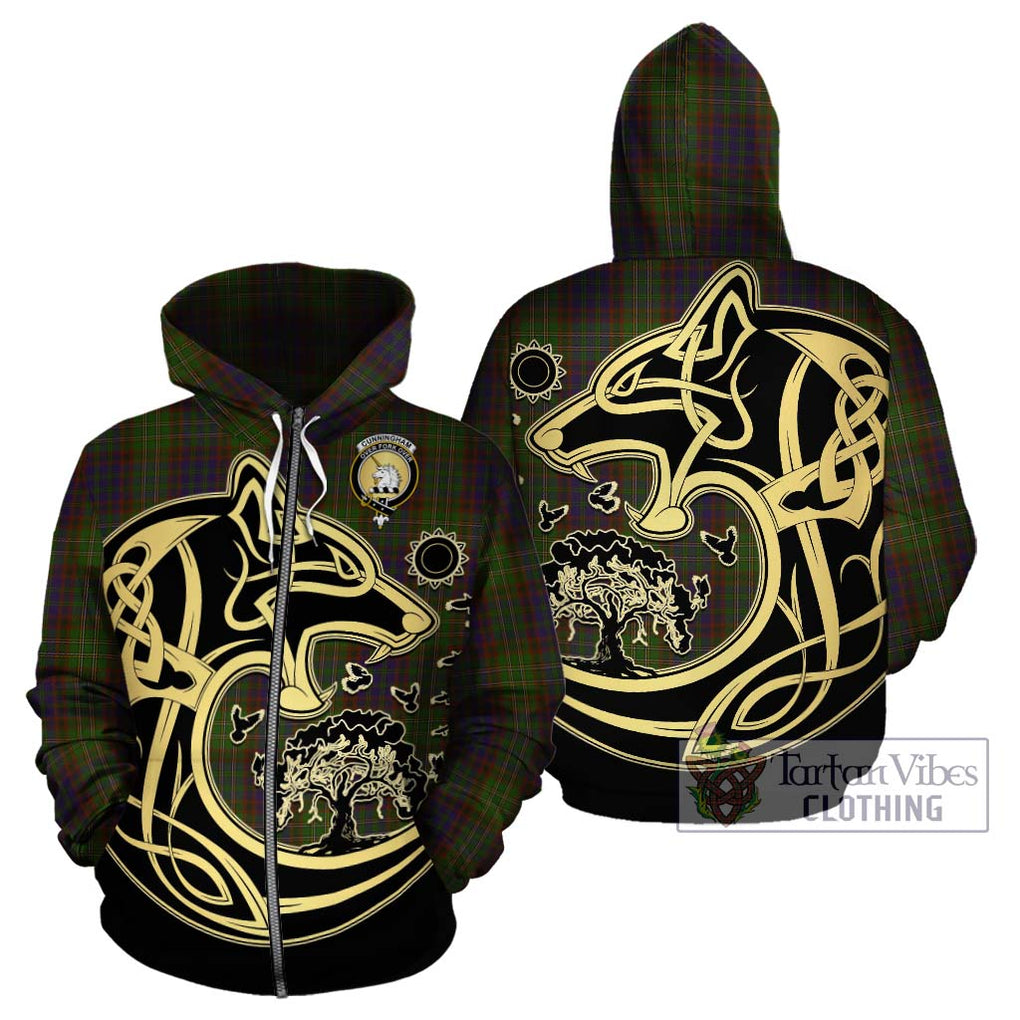 Cunningham Hunting Modern Tartan Hoodie with Family Crest Celtic Wolf Style - Tartan Vibes Clothing