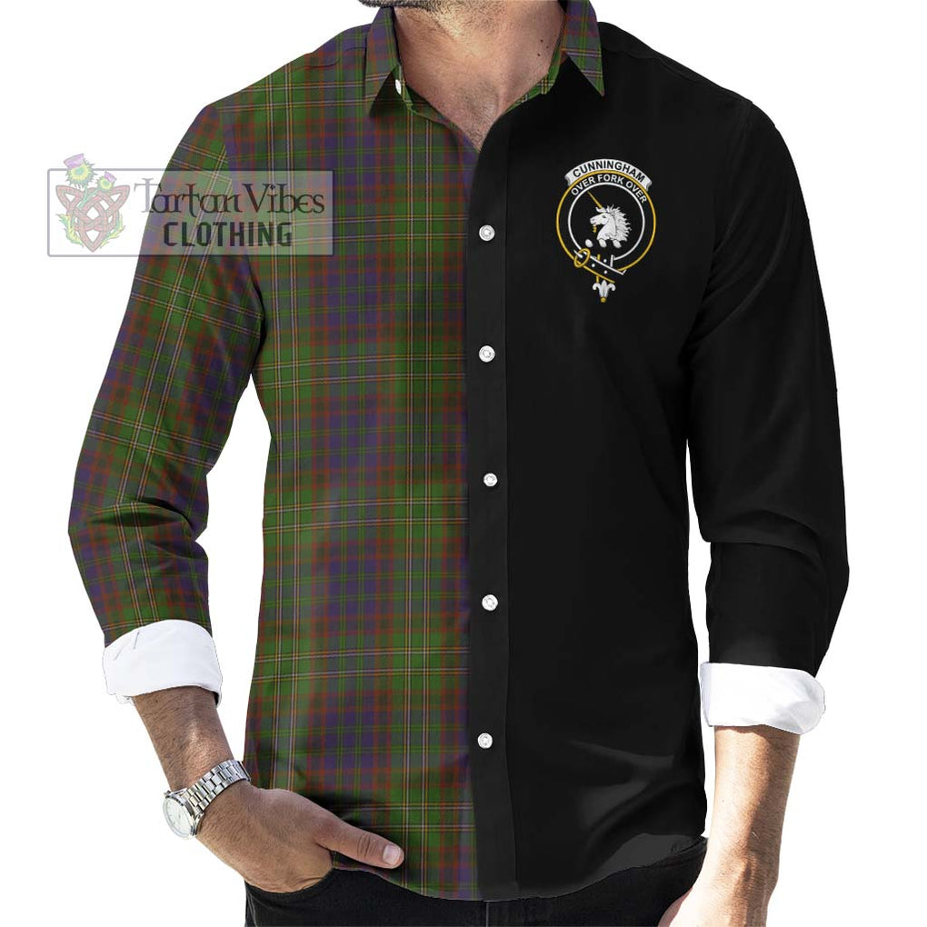 Cunningham Hunting Modern Tartan Long Sleeve Button Shirt with Family Crest and Half Of Me Style - Tartanvibesclothing Shop