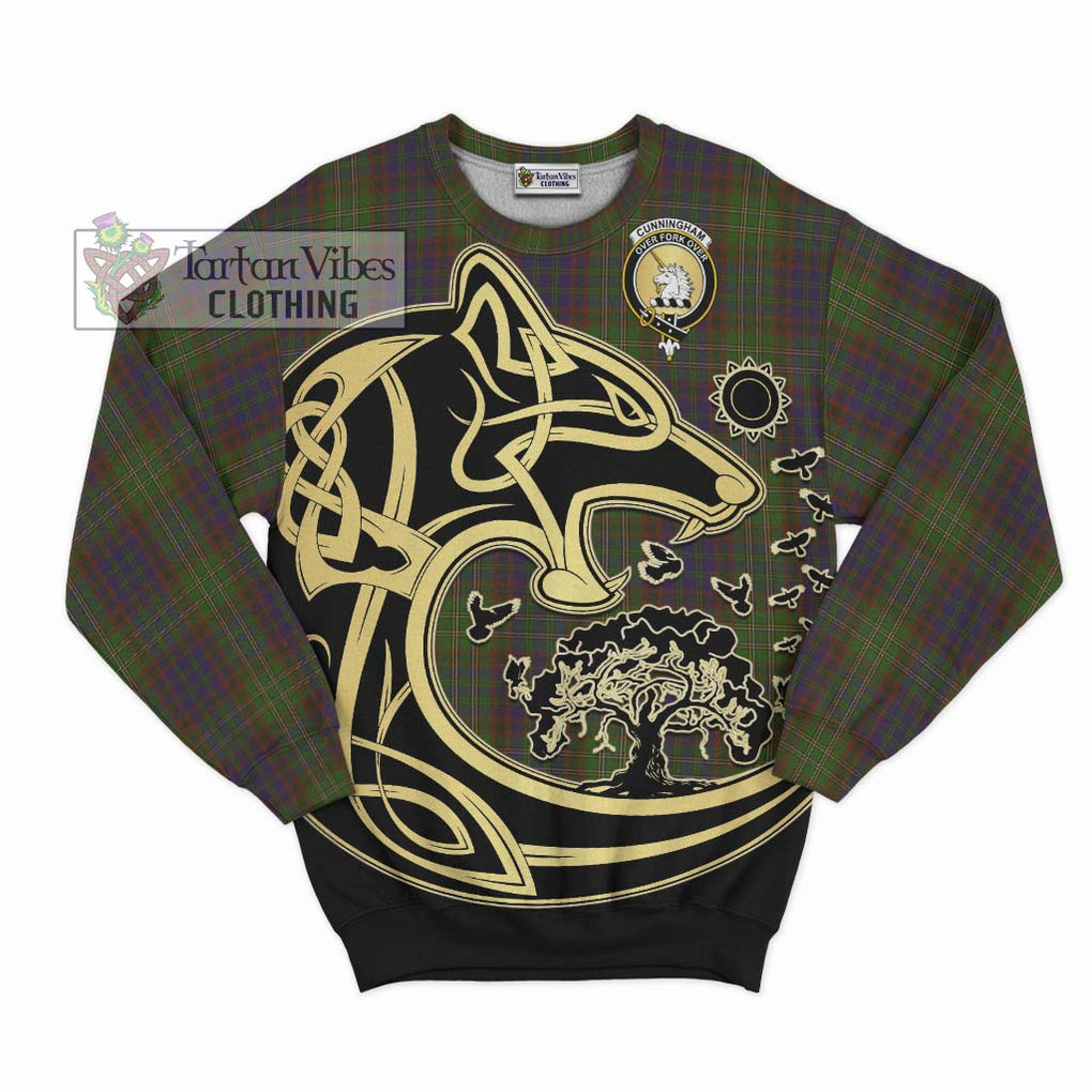 Cunningham Hunting Modern Tartan Sweatshirt with Family Crest Celtic Wolf Style - Tartan Vibes Clothing