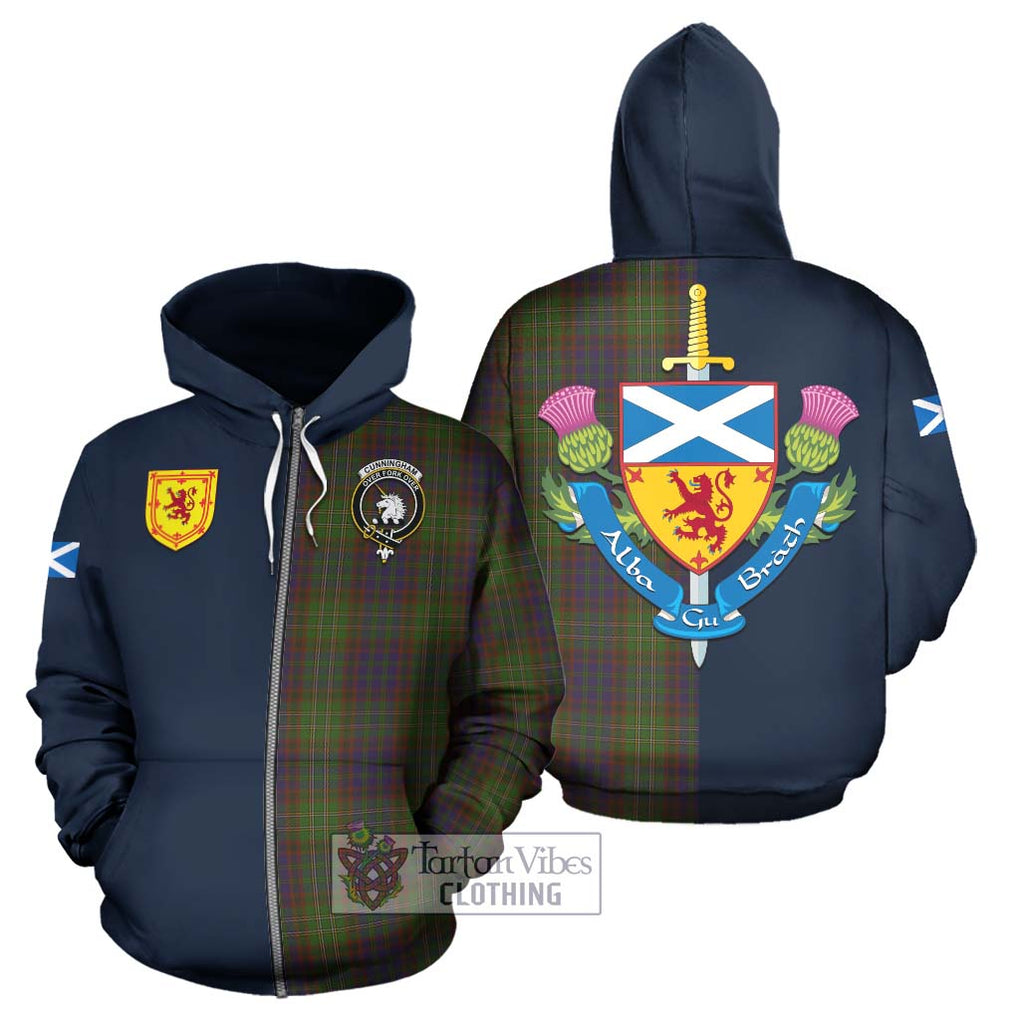 Tartan Vibes Clothing Cunningham Hunting Modern Tartan Hoodie with Scottish Lion Royal Arm Half Style