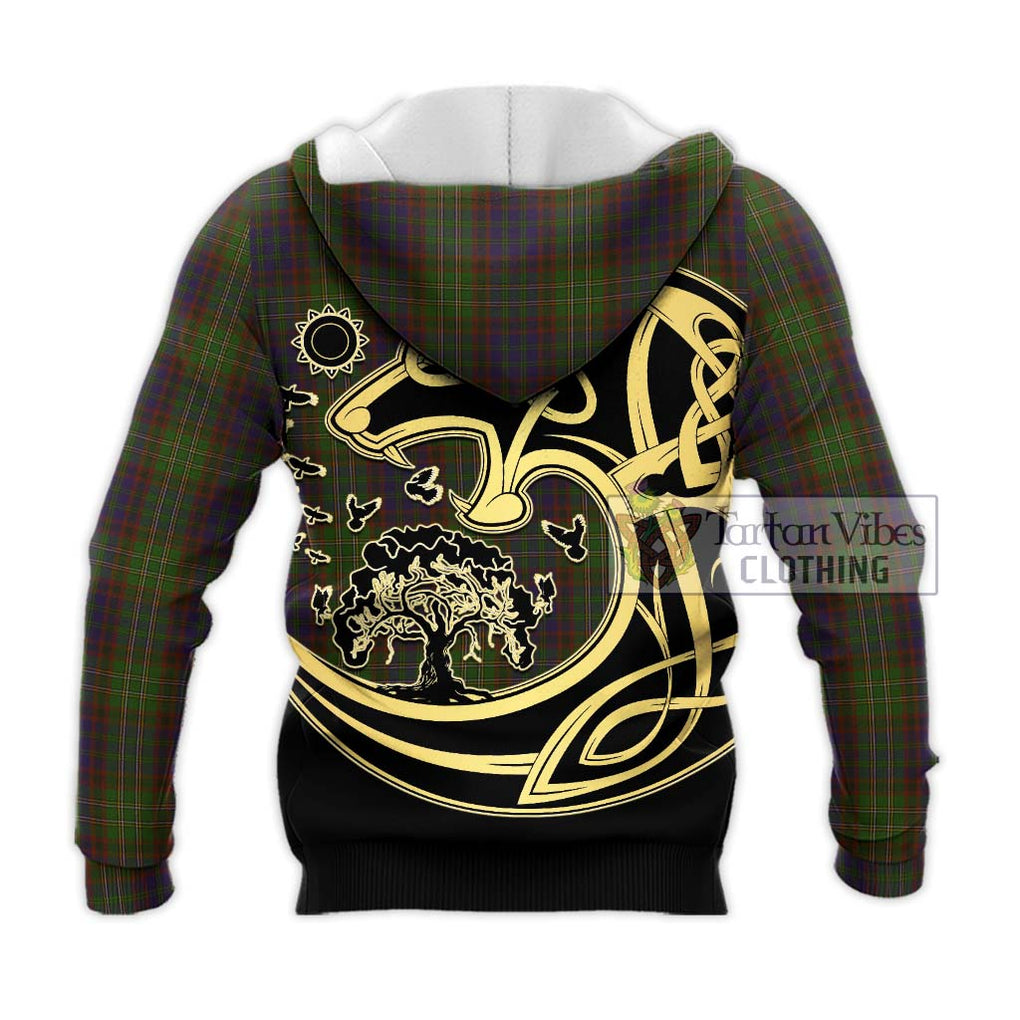 Cunningham Hunting Modern Tartan Knitted Hoodie with Family Crest Celtic Wolf Style - Tartan Vibes Clothing