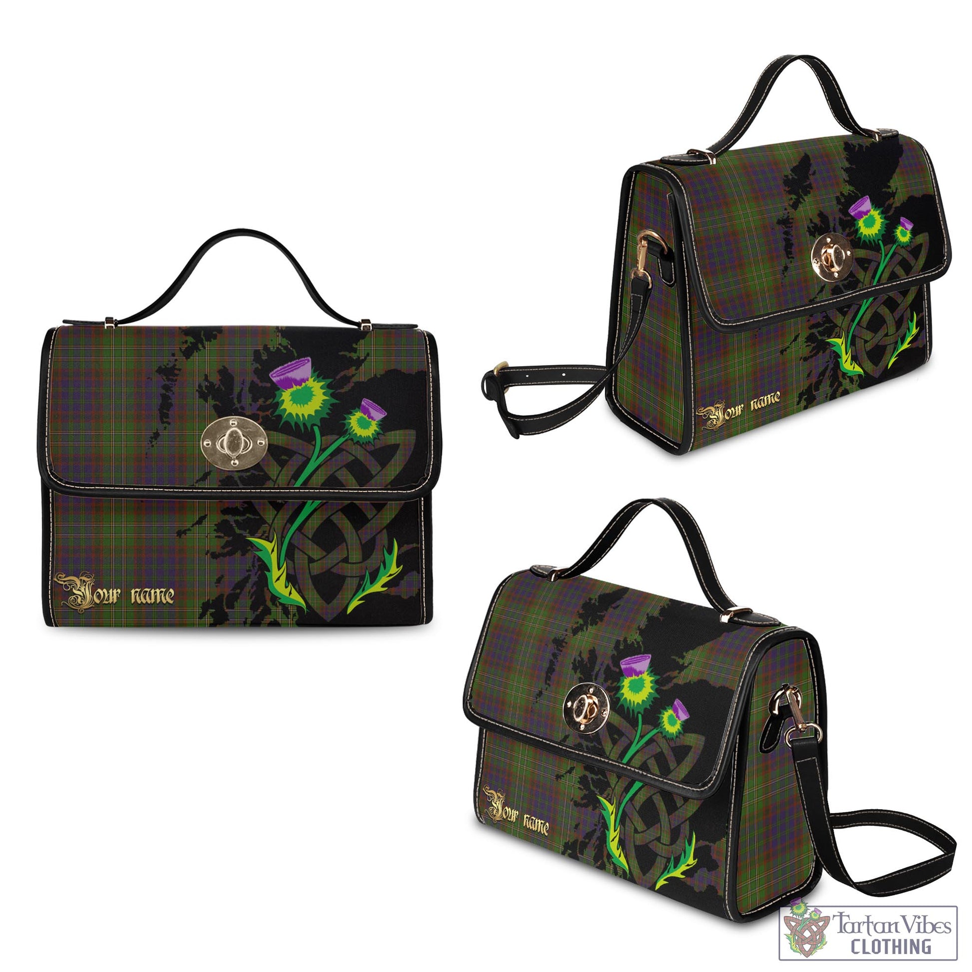 Tartan Vibes Clothing Cunningham Hunting Modern Tartan Waterproof Canvas Bag with Scotland Map and Thistle Celtic Accents