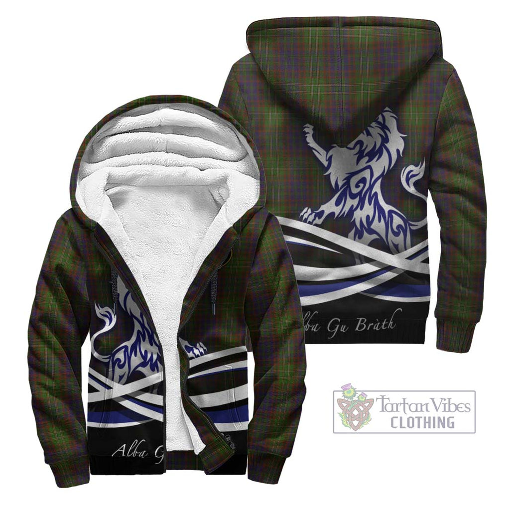 Cunningham Hunting Modern Tartan Sherpa Hoodie with Alba Gu Brath Regal Lion Emblem Unisex - Tartanvibesclothing Shop