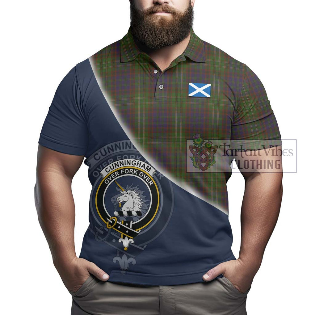 Cunningham Hunting Modern Tartan Polo Shirt with Personalised National Flag and Family Crest Half Style - Tartanvibesclothing Shop