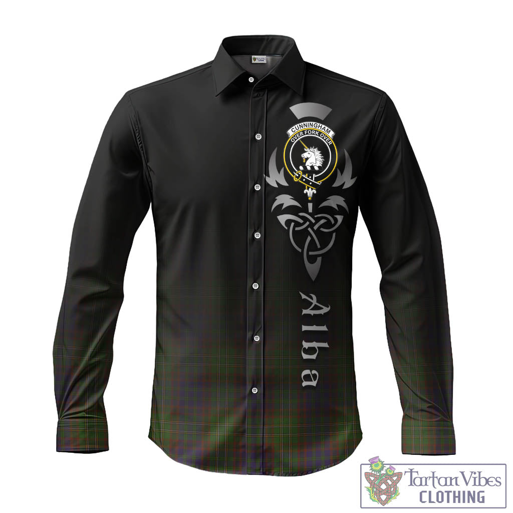 Tartan Vibes Clothing Cunningham Hunting Modern Tartan Long Sleeve Button Up Featuring Alba Gu Brath Family Crest Celtic Inspired