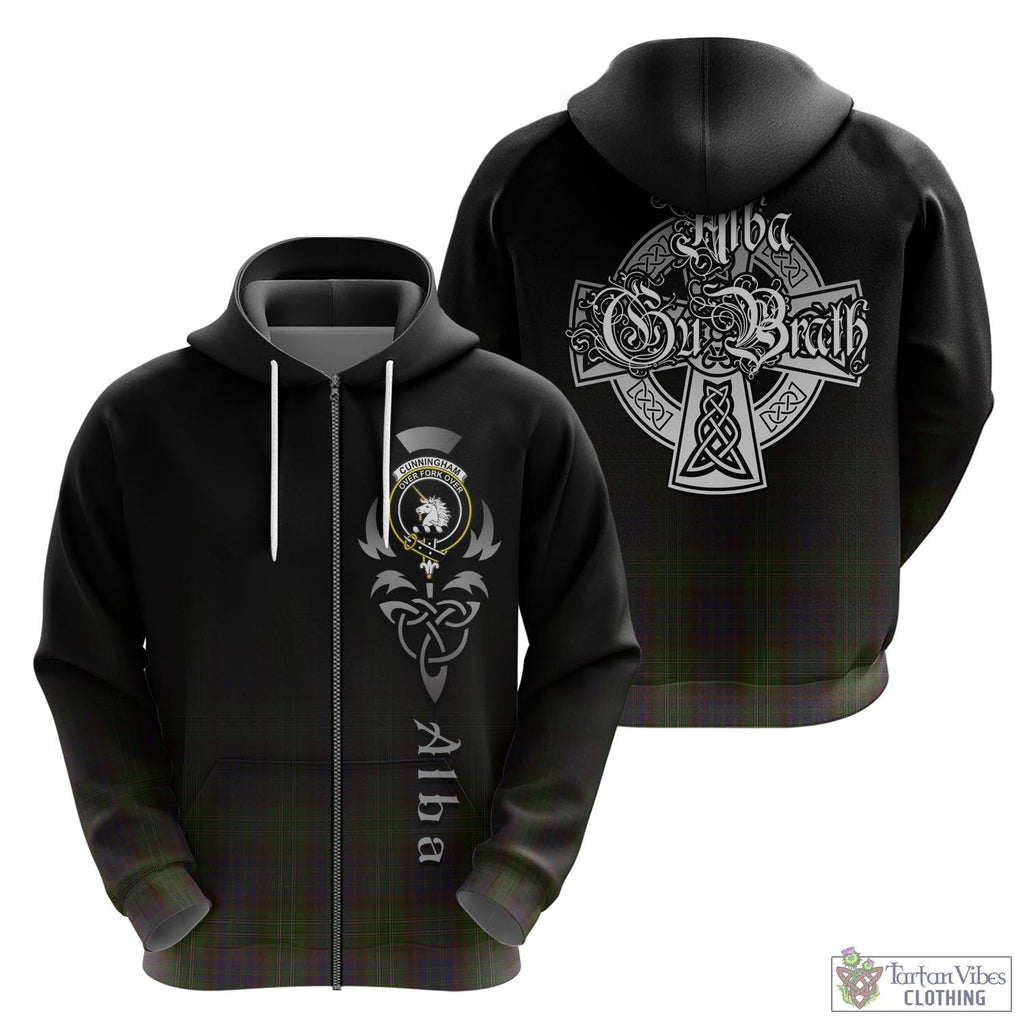 Tartan Vibes Clothing Cunningham Hunting Modern Tartan Hoodie Featuring Alba Gu Brath Family Crest Celtic Inspired