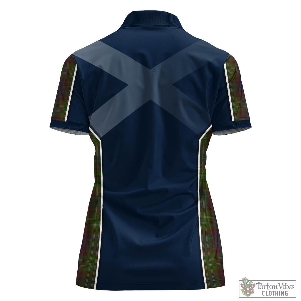 Tartan Vibes Clothing Cunningham Hunting Modern Tartan Women's Polo Shirt with Family Crest and Scottish Thistle Vibes Sport Style