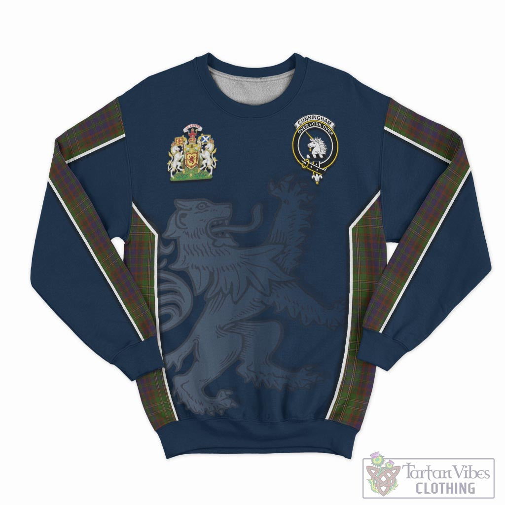 Tartan Vibes Clothing Cunningham Hunting Modern Tartan Sweater with Family Crest and Lion Rampant Vibes Sport Style