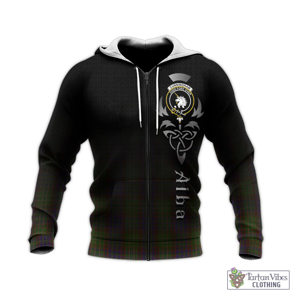 Tartan Vibes Clothing Cunningham Hunting Modern Tartan Knitted Hoodie Featuring Alba Gu Brath Family Crest Celtic Inspired