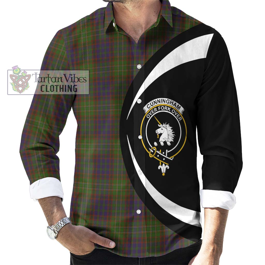 Cunningham Hunting Modern Tartan Long Sleeve Button Up with Family Crest Circle Style - Tartan Vibes Clothing