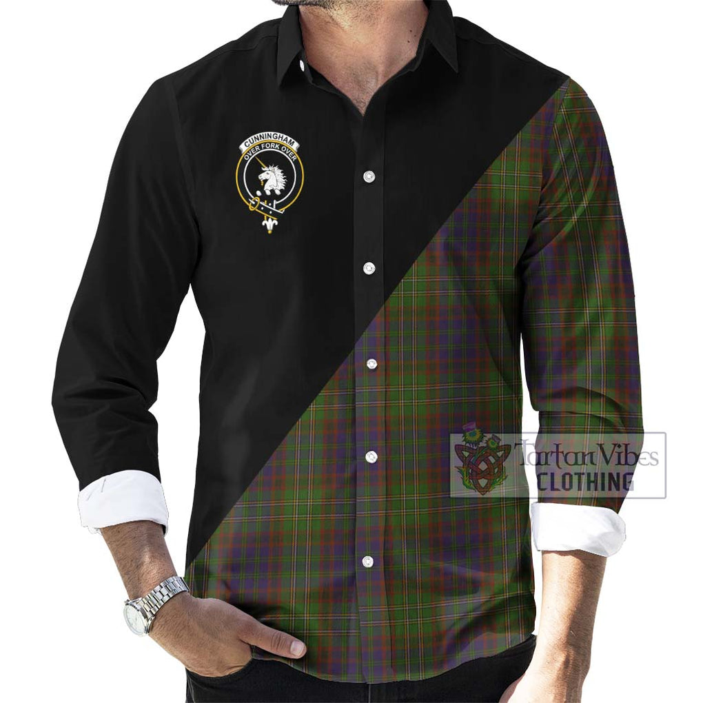 Cunningham Hunting Modern Tartan Long Sleeve Button Shirt with Family Crest and Military Logo Style - Tartanvibesclothing Shop