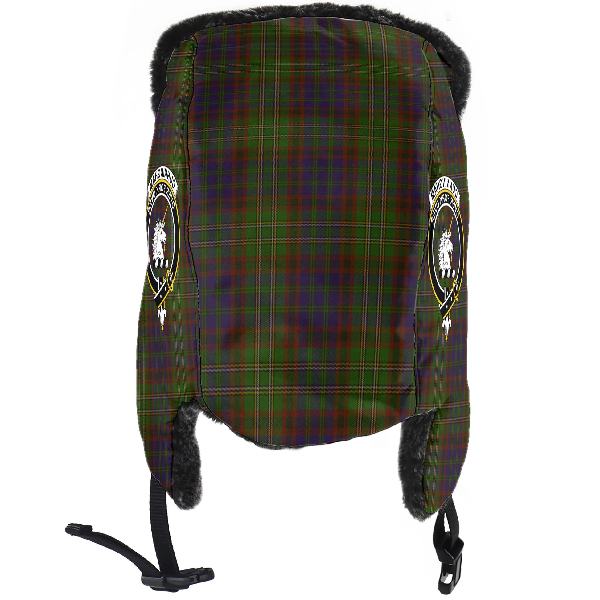 Cunningham Hunting Modern Tartan Winter Trapper Hat with Family Crest - Tartanvibesclothing