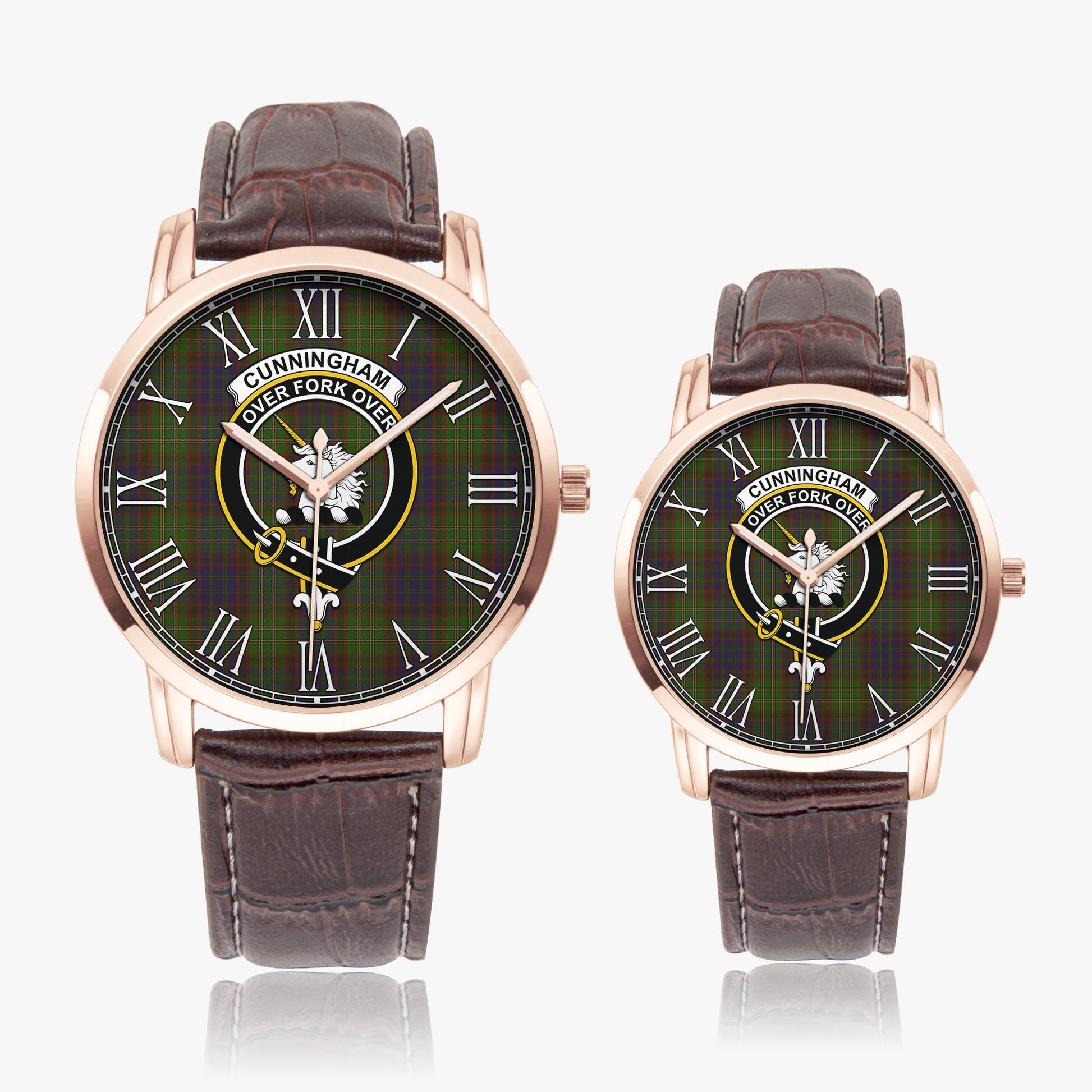 Cunningham Hunting Modern Tartan Family Crest Leather Strap Quartz Watch - Tartanvibesclothing