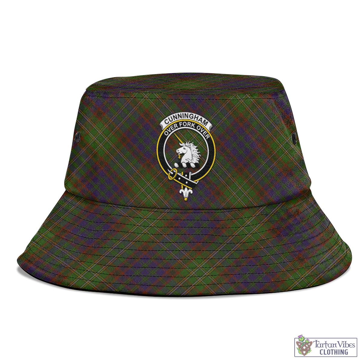 Tartan Vibes Clothing Cunningham Hunting Modern Tartan Bucket Hat with Family Crest